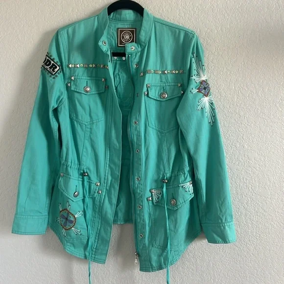 Double D Ranch Embroidered Studded Turquoise Jacket Blazer Western. Size XS - Picture 13 of 16